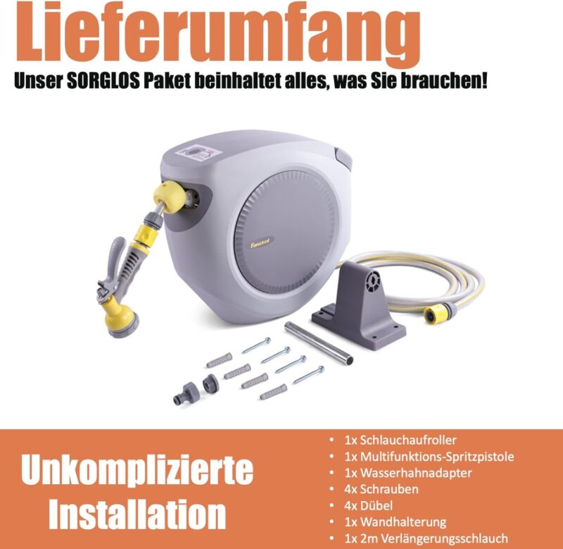 FANZTOOL 35m Schlauchtrommel Set mit Wandhalterung Inkl. Multi-Handbrause | 180° Schwenkbar – Bild 5