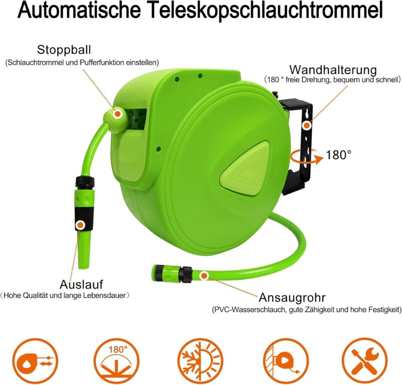 HENGMEI Schlauchtrommel Mobile mit 20+2m Schlauch | Automatischer Schlauchbox 180° schwenkbar – Bild 3
