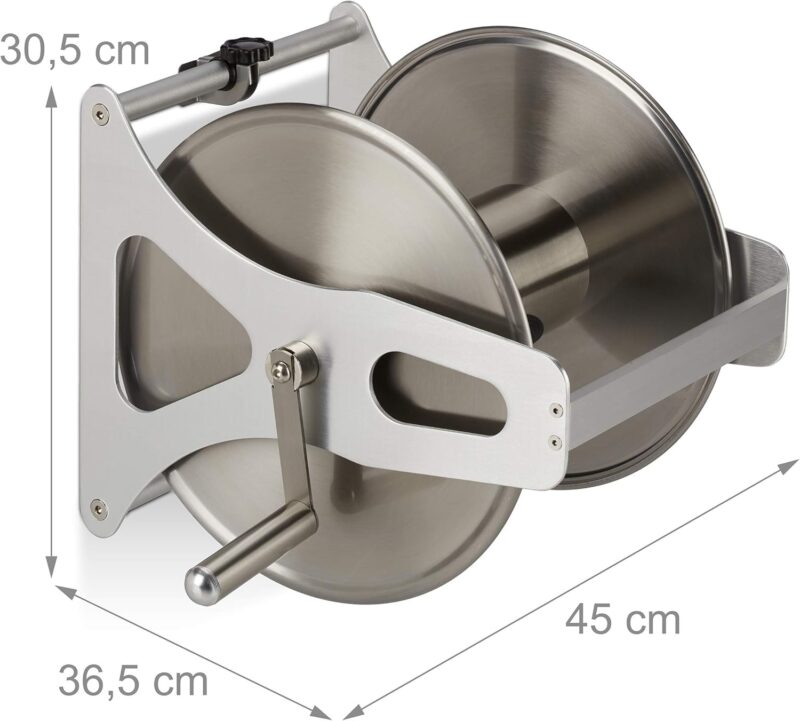 Relaxdays Schlauchtrommel Edelstahl & Aluminium, Boden & Wand, leer – Bild 4