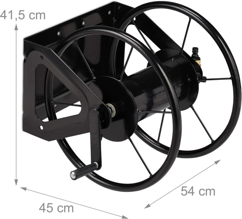 Relaxdays Schlauchaufroller mit Handkurbel für 60 m Schlauch, Stahl schwarz – Bild 4