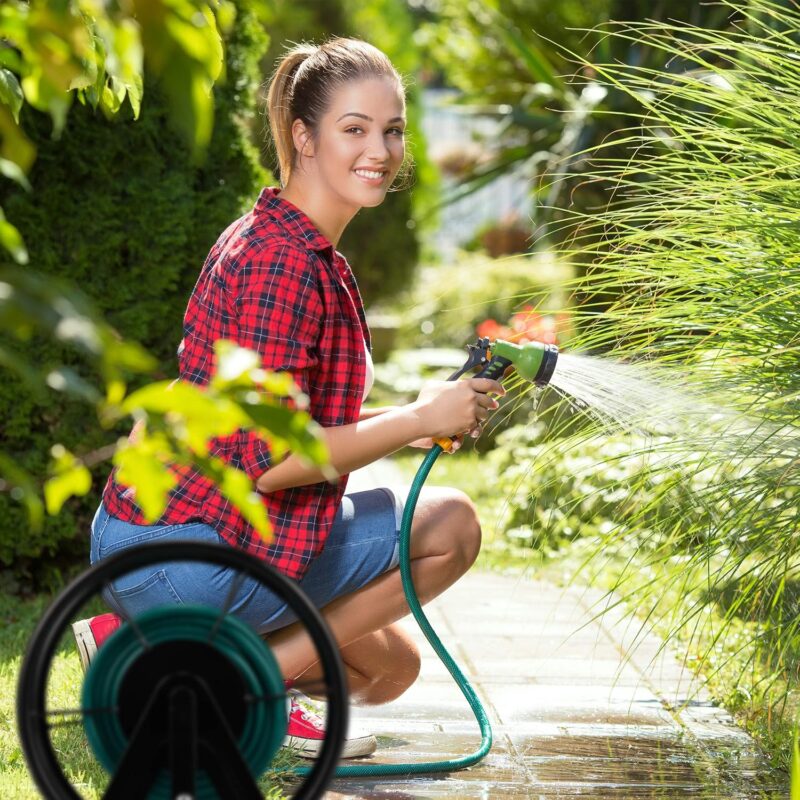 Relaxdays Schlauchaufroller mit Handkurbel für 60 m Schlauch, Stahl schwarz – Bild 5