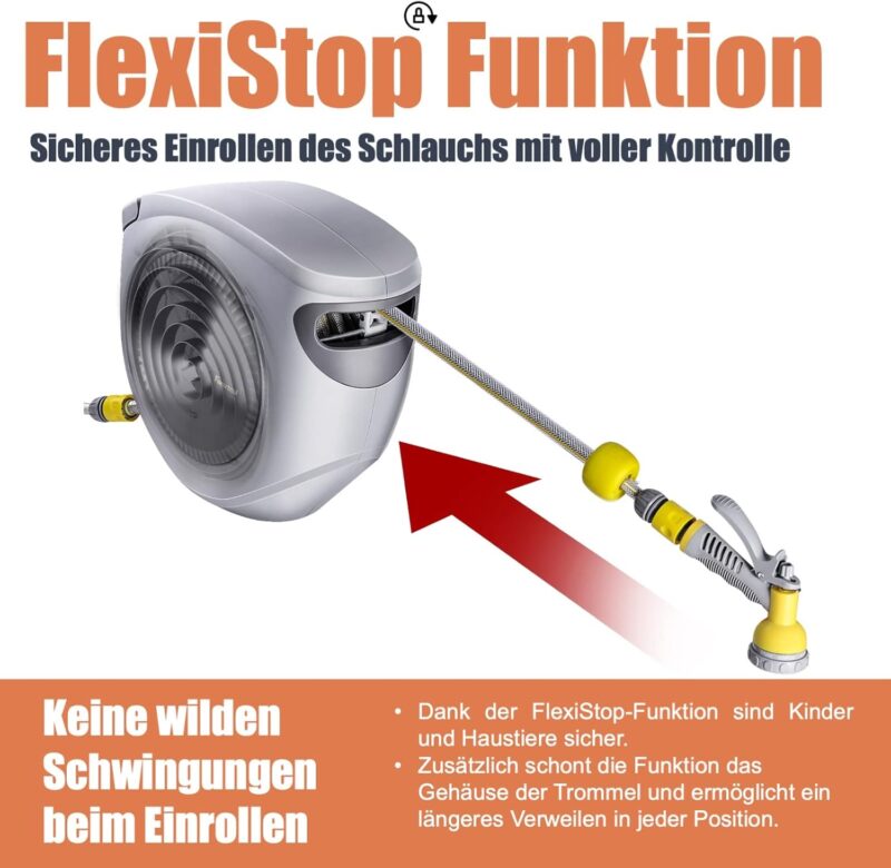 FANZTOOL 35m Schlauchtrommel Set mit Wandhalterung Inkl. Multi-Handbrause | 180° Schwenkbar – Bild 2