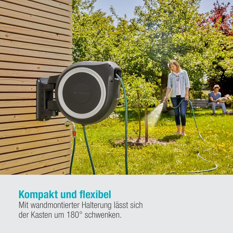 Gardena Original Wand-Schlauchbox RollUp L (weiß) 30 m: flexible Bewässerung für große Gärten – Bild 2